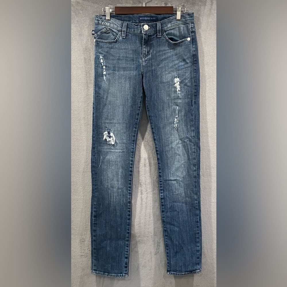 Rock & Republic Berlin Skinny Jeans Blue Denim Distressed Women’s Size 8